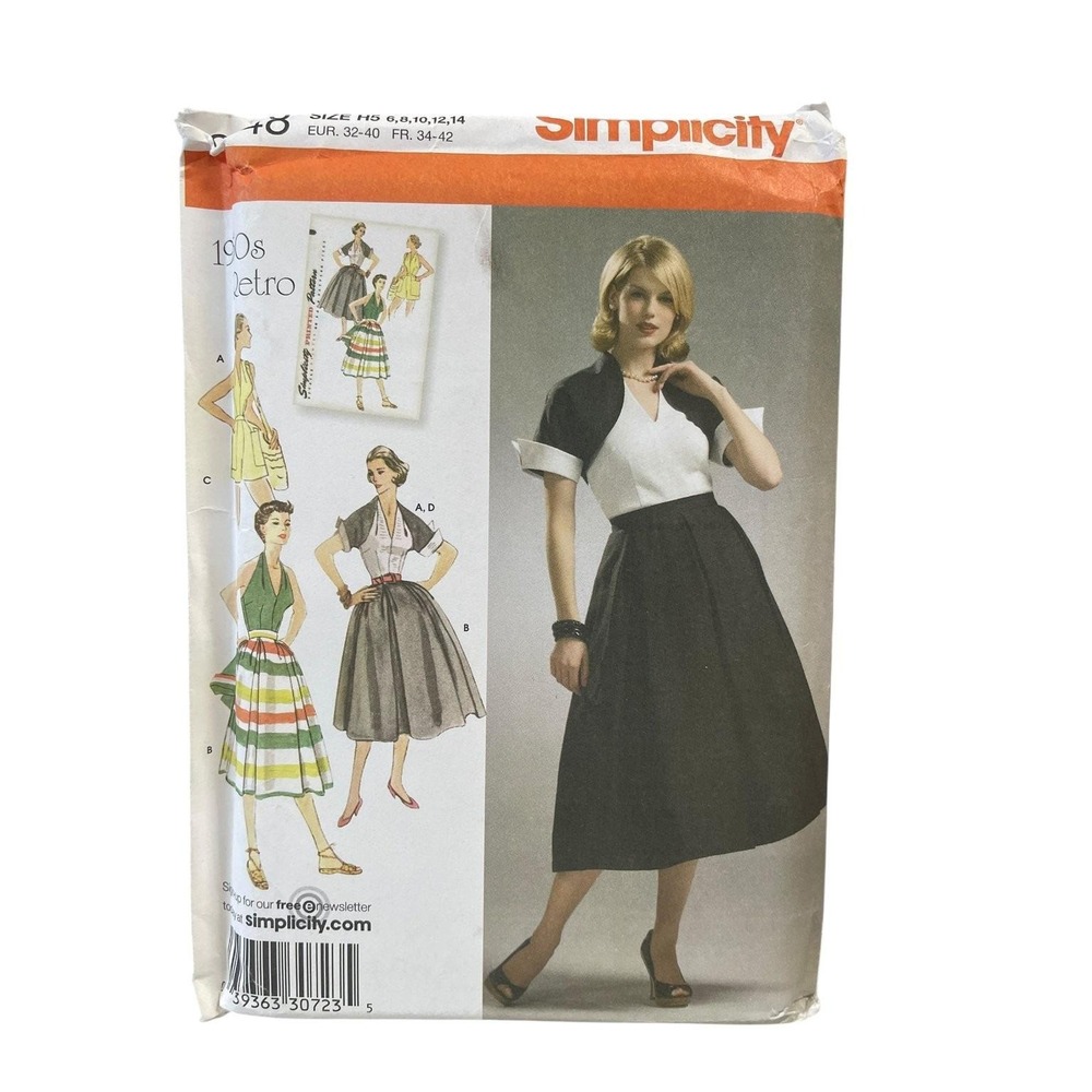 Simplicity 3748 Sewing Pattern Misses 6-14 1950s Skirt Halter Bolero Shorts